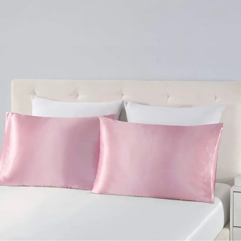 New Pink Satin 2 Pillowcases Size Queen 20x30 inches Envelope Closure Design